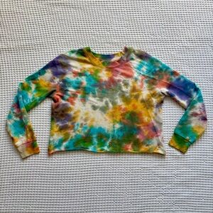 Attic Salt Women’s Tie Dye 100% Cotton Cropped Crewneck Boho Sweatshirt - Small